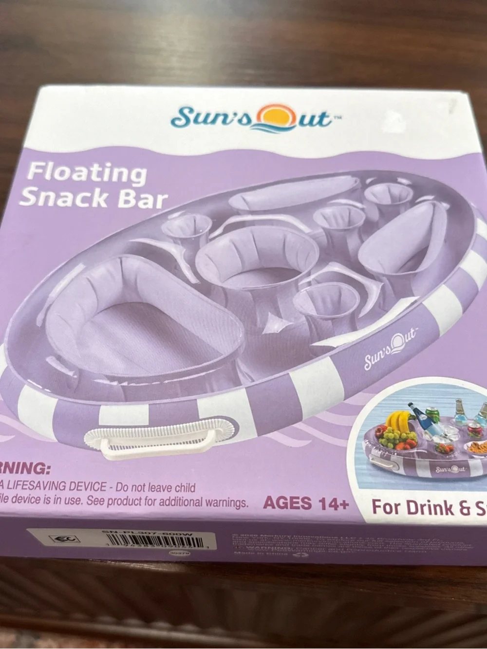 Sun’s Out Floating Snack Bar Pool Float Cabana Stripe Drink Holder Age 14+